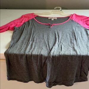H&M Charcoal Gray Top with Vibrant Pink Sleeves